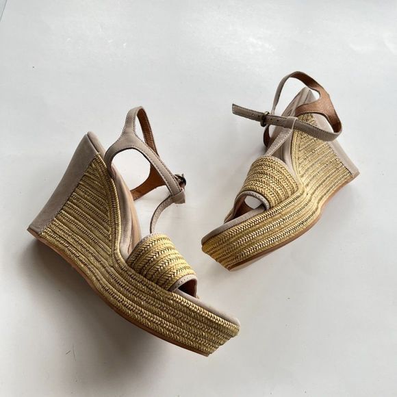 UGG Australia Fitchie Platform Wedge Sandals T-STRAP Oyster Tan beige Si… - Picture 4 of 10